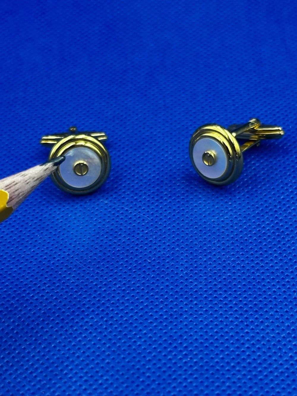 Dunhill Gold-Tone Mother of Pearl with Gold-Tone Emblem in Center Cufflinks